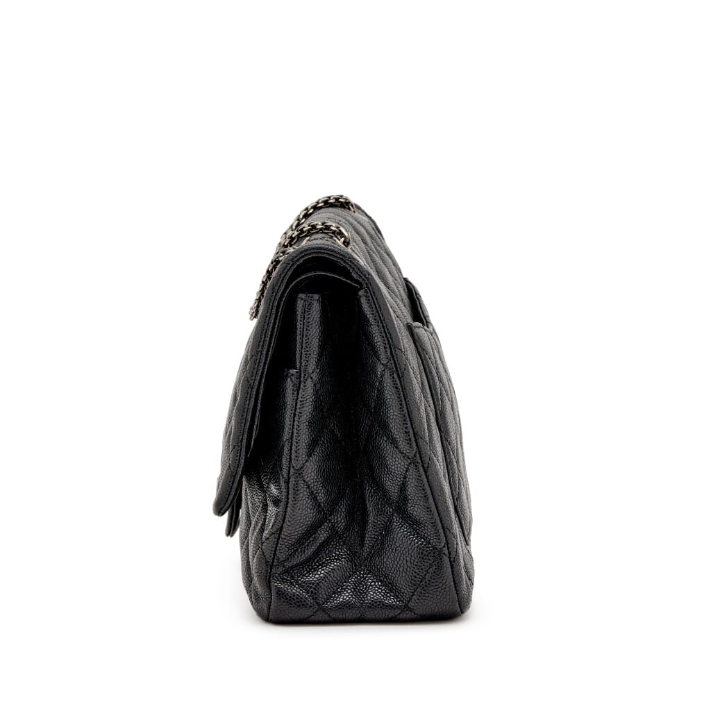 Black Quilted Caviar 2.55 Reissue 227 Double Flap Bag Ruthenium Hardware, 2012