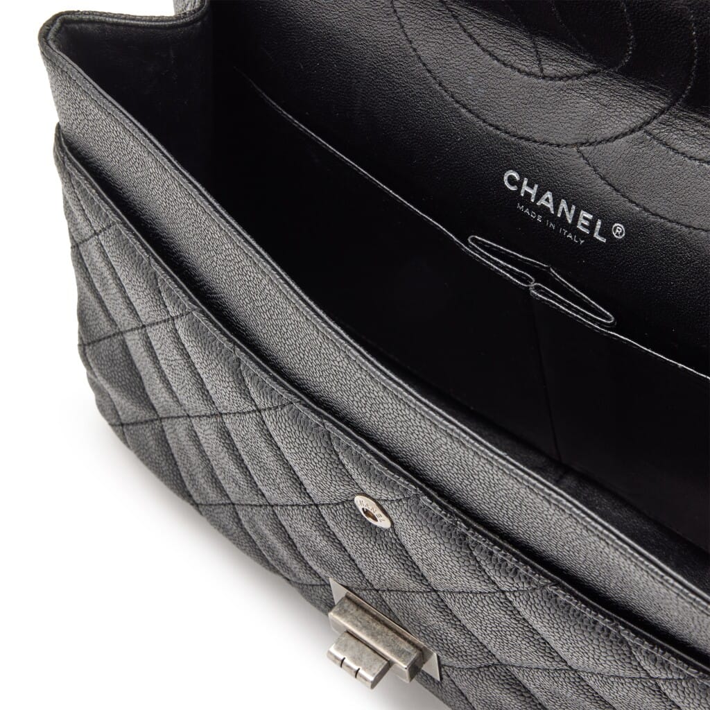 Black Quilted Caviar 2.55 Reissue 227 Double Flap Bag Ruthenium Hardware, 2012