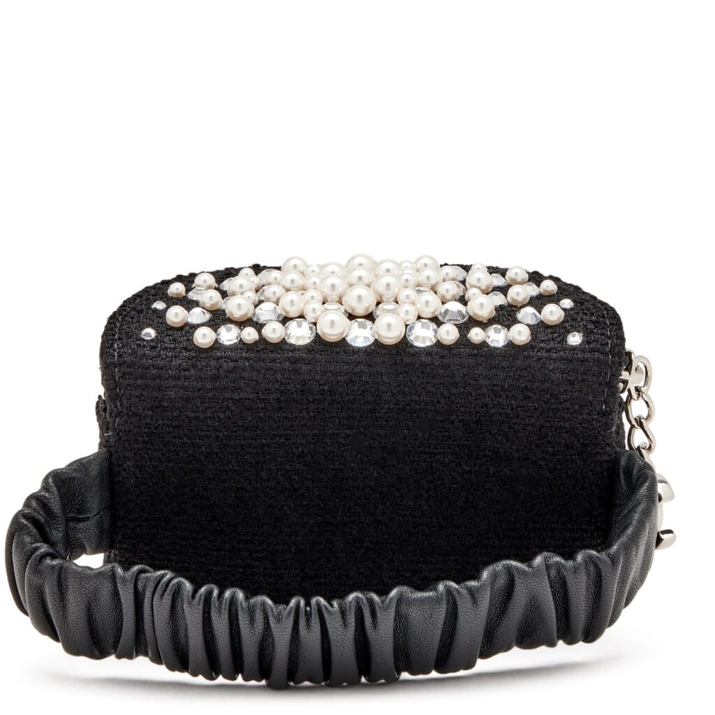 Black Tweed, Imitation Pearl and Strass Arm Band Pouch Silver Hardware, 2021
