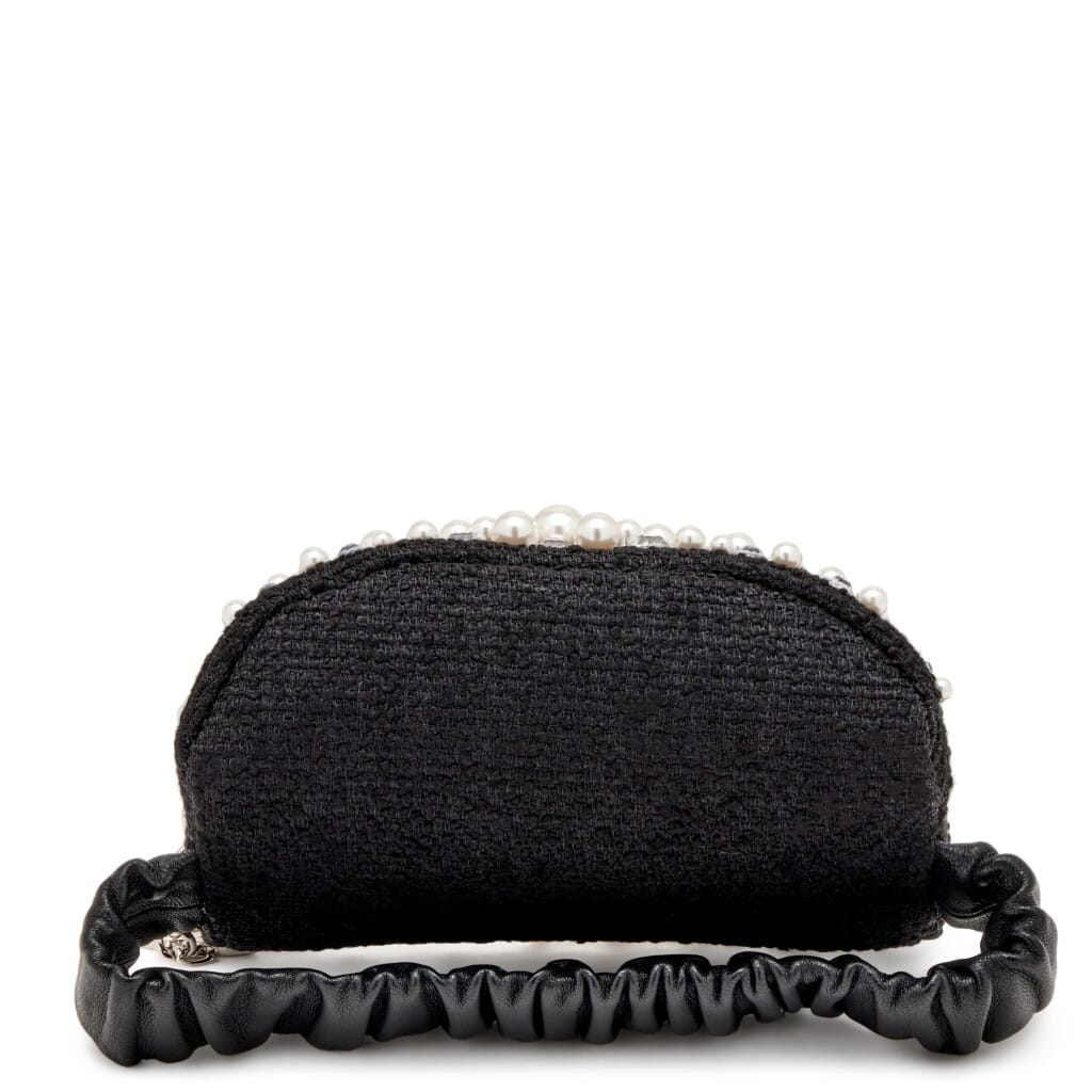 Black Tweed, Imitation Pearl and Strass Arm Band Pouch Silver Hardware, 2021