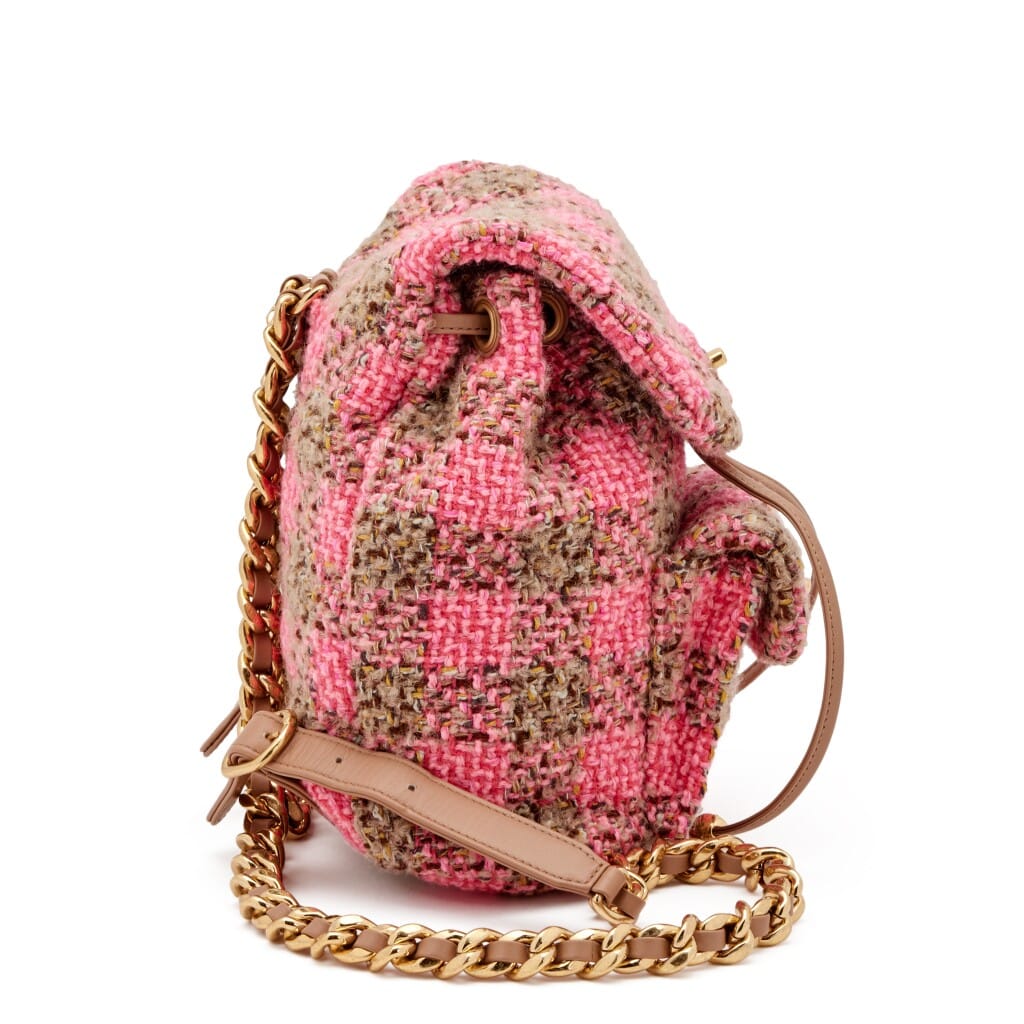 Pink and Beige Wool Tweed Duma Backpack Gold Hardware, 2022