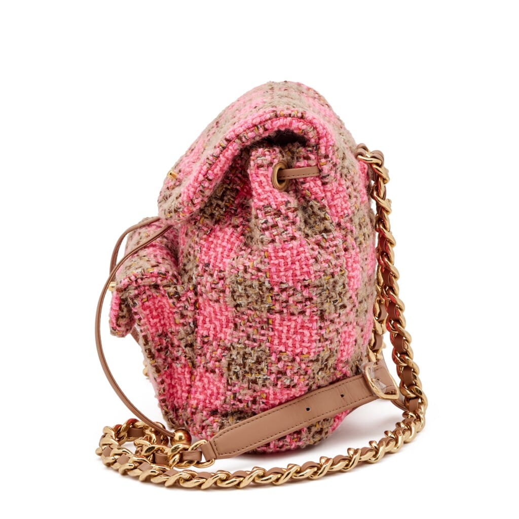 Pink and Beige Wool Tweed Duma Backpack Gold Hardware, 2022