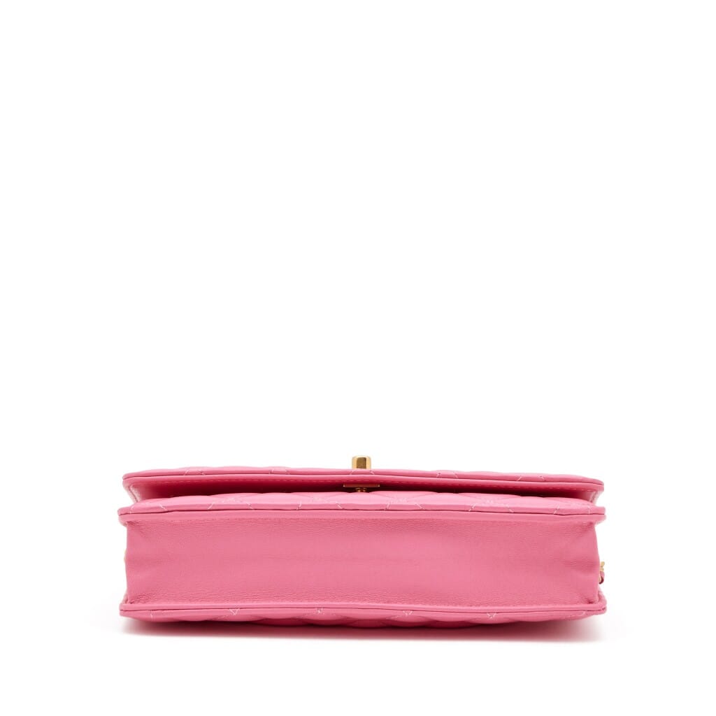 Pink Quilted Lambskin Pearl Crush Wallet on Chain Gold Hardware, 2019