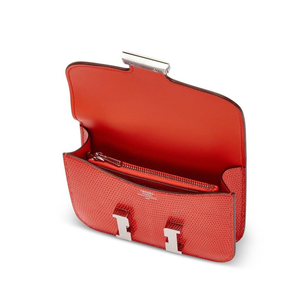 Orange Poppy Shiny Niloticus Lizard Constance Slim Palladium Hardware, 2023