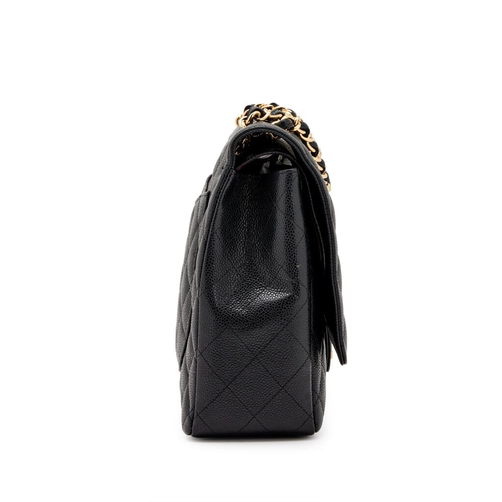 Black Quilted Caviar Maxi Double Flap Bag Gold Hardware, 2012