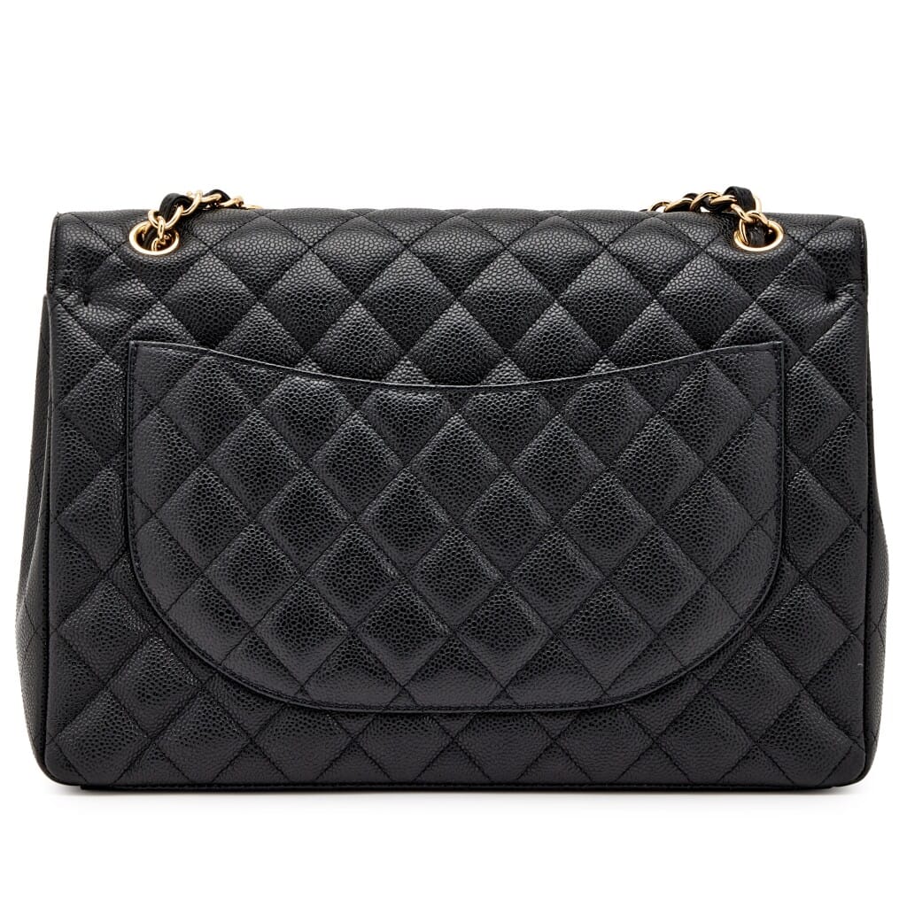 Black Quilted Caviar Maxi Double Flap Bag Gold Hardware, 2012