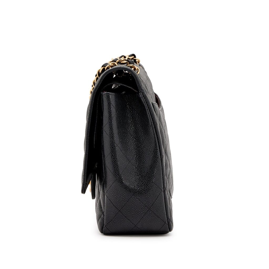 Black Quilted Caviar Maxi Double Flap Bag Gold Hardware, 2012