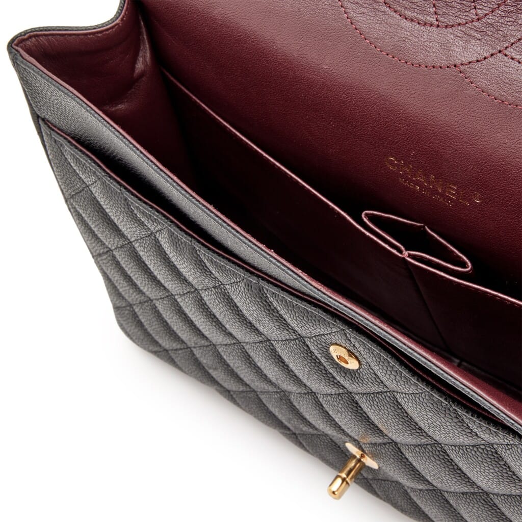 Black Quilted Caviar Maxi Double Flap Bag Gold Hardware, 2012