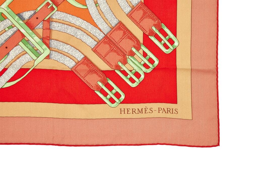 Red and Orange Cashmere and Silk Mors à Jouets Chemise Detail Shawl 140