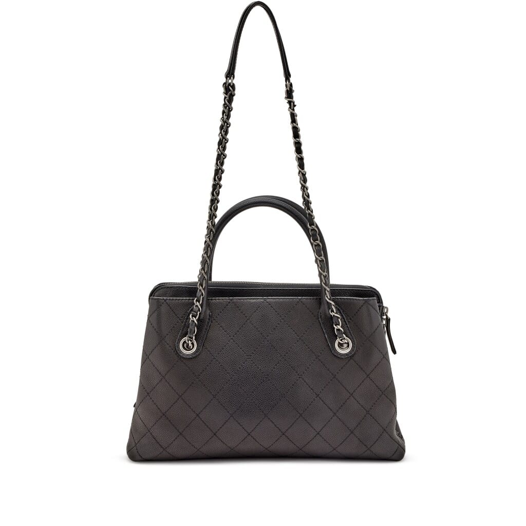 Black Quilted Urban Shopping Tote Silver Hardware, 2017