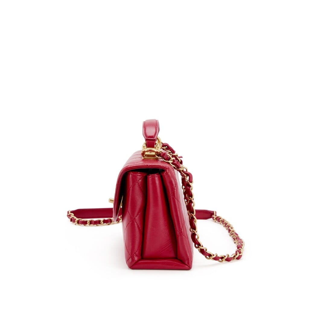 Red Lambskin Trendy CC Spirit Top Handle Gold Hardware, 2020