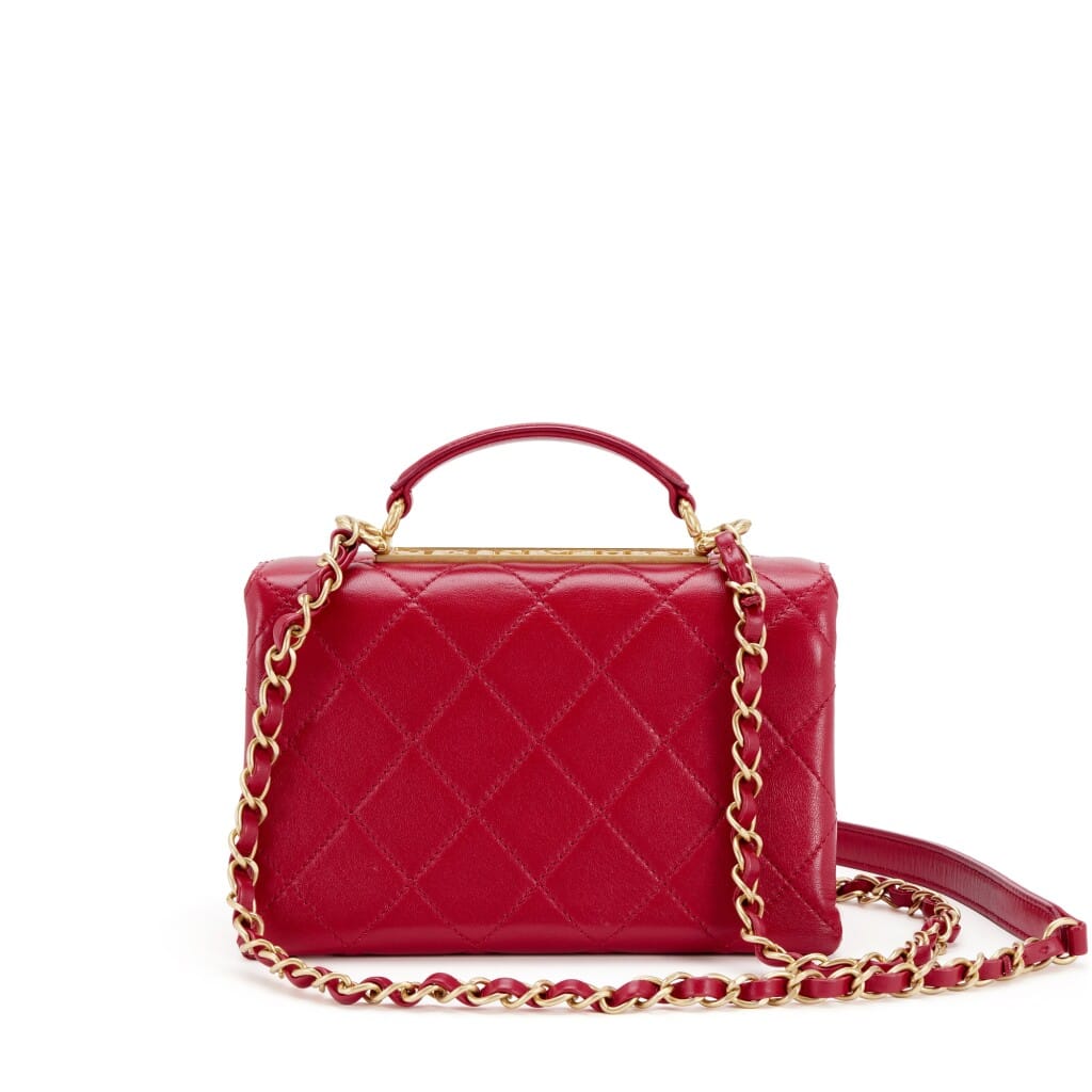 Red Lambskin Trendy CC Spirit Top Handle Gold Hardware, 2020