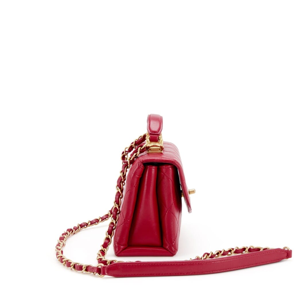 Red Lambskin Trendy CC Spirit Top Handle Gold Hardware, 2020