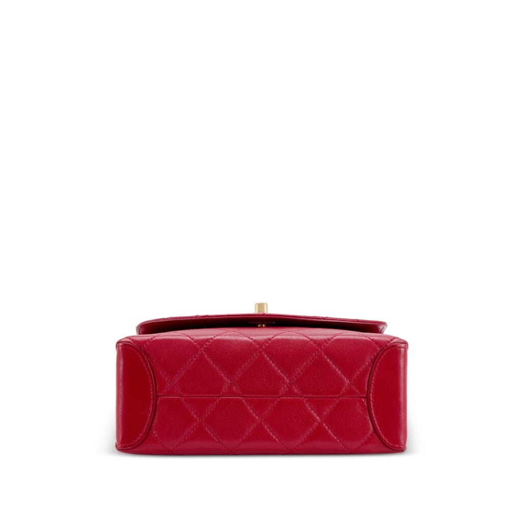 Red Lambskin Trendy CC Spirit Top Handle Gold Hardware, 2020