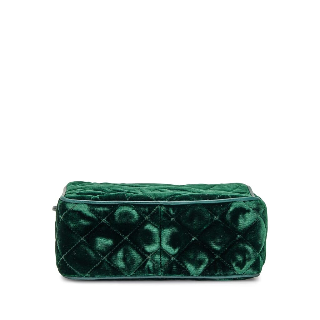 Green Quilted Velvet CC Camera Tassel Bag Gold Hardware, 1991
