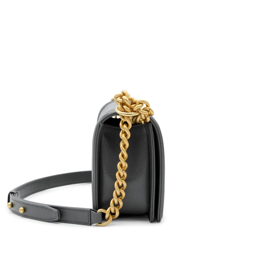 Grey Quilted Caviar Medium Boy Bag Gold Hardware, 2022
