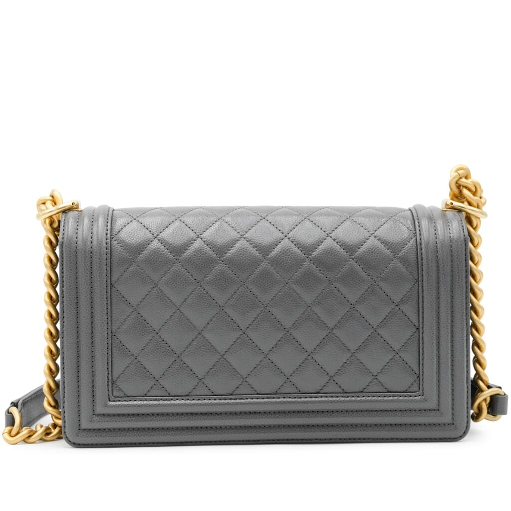 Grey Quilted Caviar Medium Boy Bag Gold Hardware, 2022