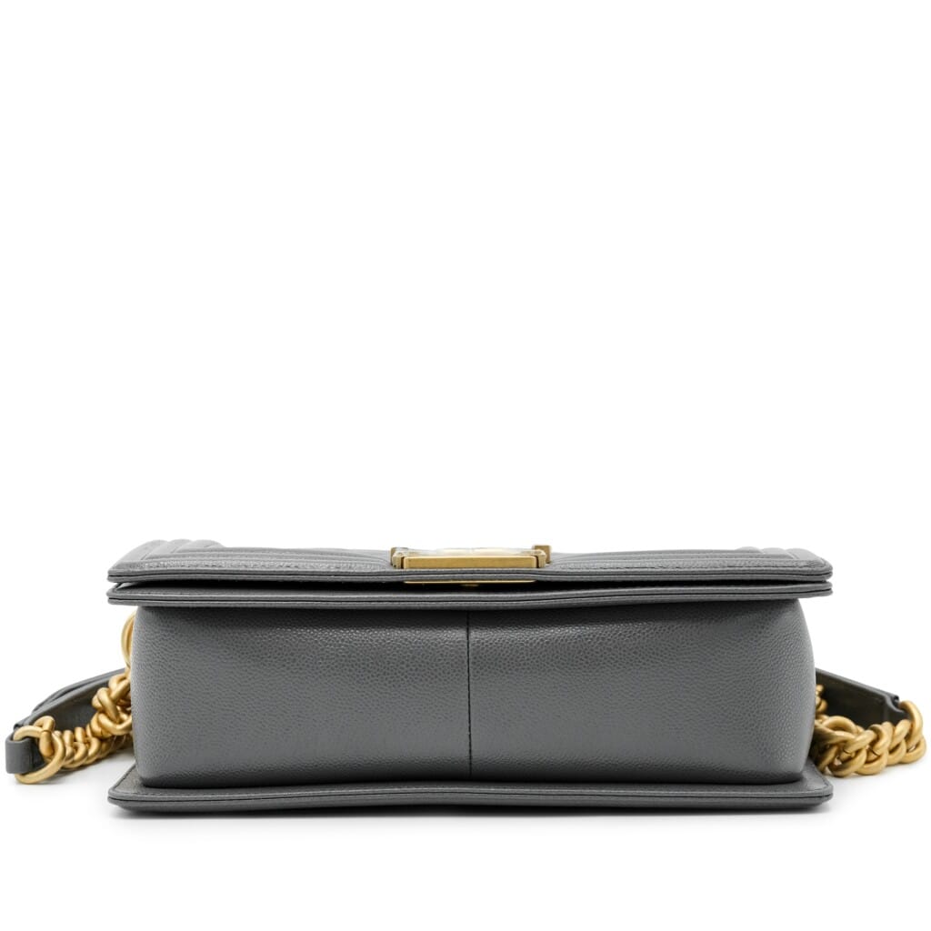 Grey Quilted Caviar Medium Boy Bag Gold Hardware, 2022