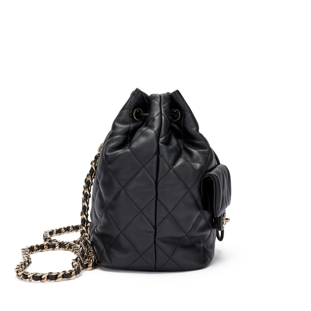 Black Quilted Calfskin Backpack Pale Gold Hardware