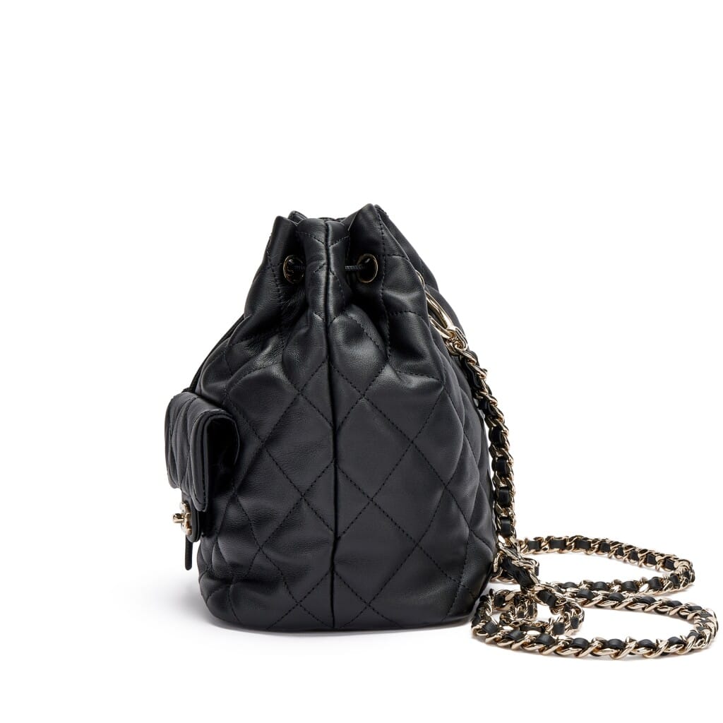 Black Quilted Calfskin Backpack Pale Gold Hardware