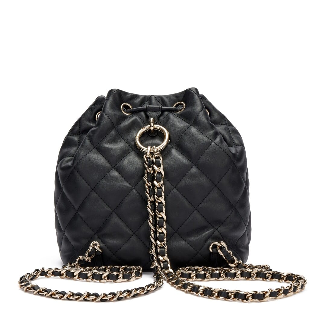 Black Quilted Calfskin Backpack Pale Gold Hardware