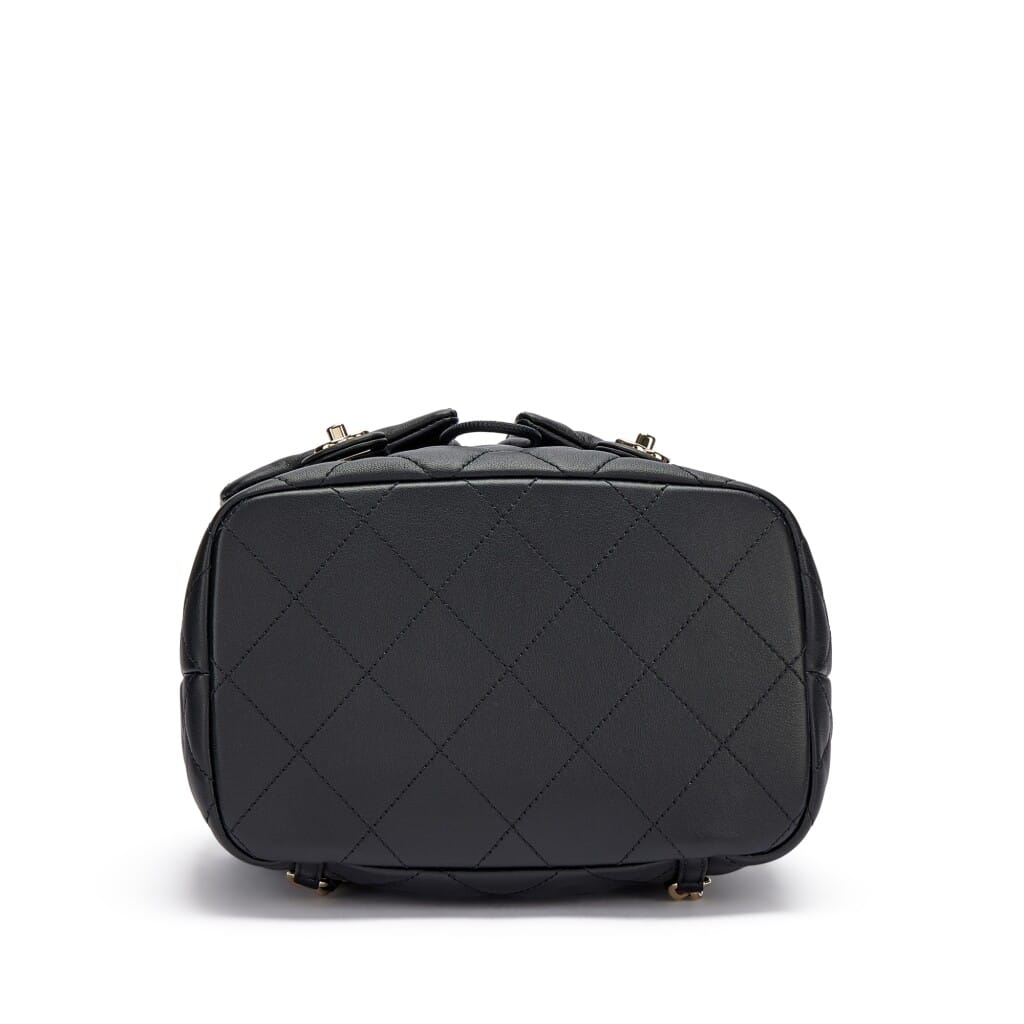 Black Quilted Calfskin Backpack Pale Gold Hardware