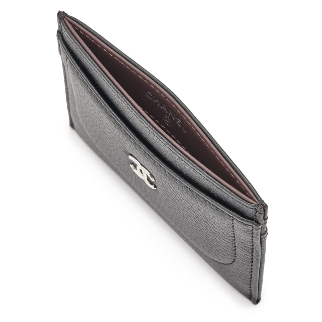 Black Calfskin Card Holder Silver Hardware, 2017