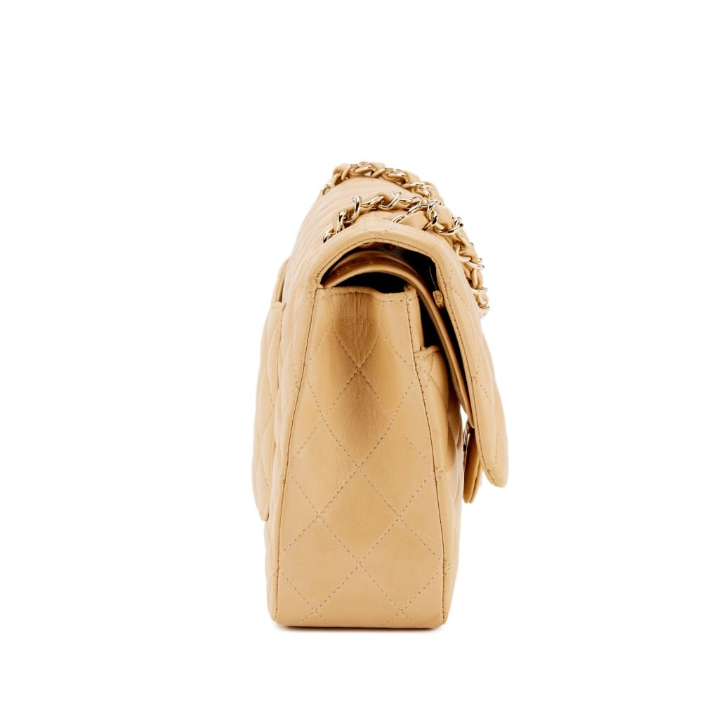 Beige Quilted Lambskin Old Medium Double Flap Gold Hardware, 2003-2004