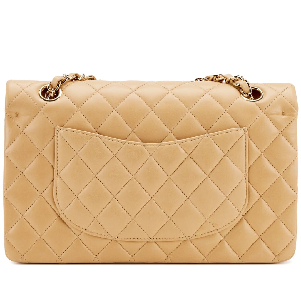 Beige Quilted Lambskin Old Medium Double Flap Gold Hardware, 2003-2004