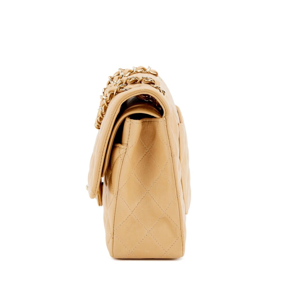 Beige Quilted Lambskin Old Medium Double Flap Gold Hardware, 2003-2004