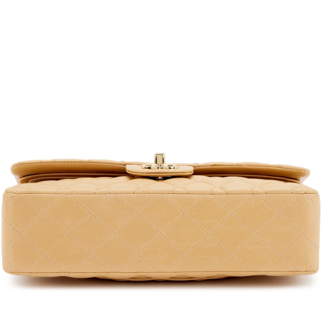 Beige Quilted Lambskin Old Medium Double Flap Gold Hardware, 2003-2004