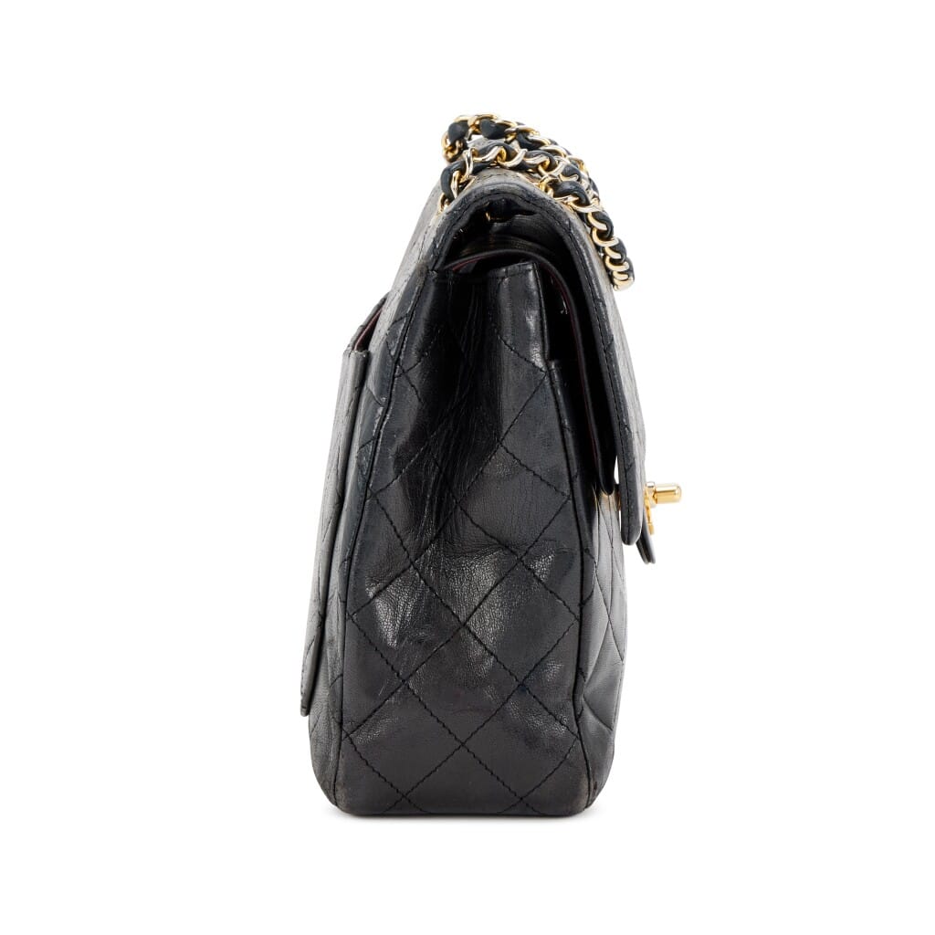 Black Quilted Lambskin Medium Classic Double Flap Gold Hardware, 1986-1988