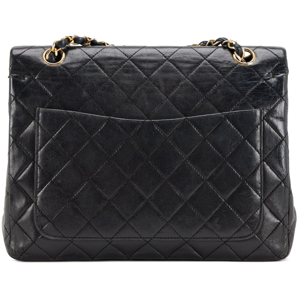 Black Quilted Lambskin Medium Classic Double Flap Gold Hardware, 1986-1988