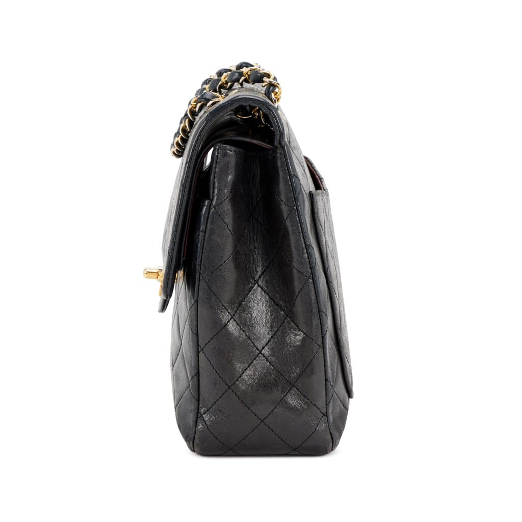 Black Quilted Lambskin Medium Classic Double Flap Gold Hardware, 1986-1988