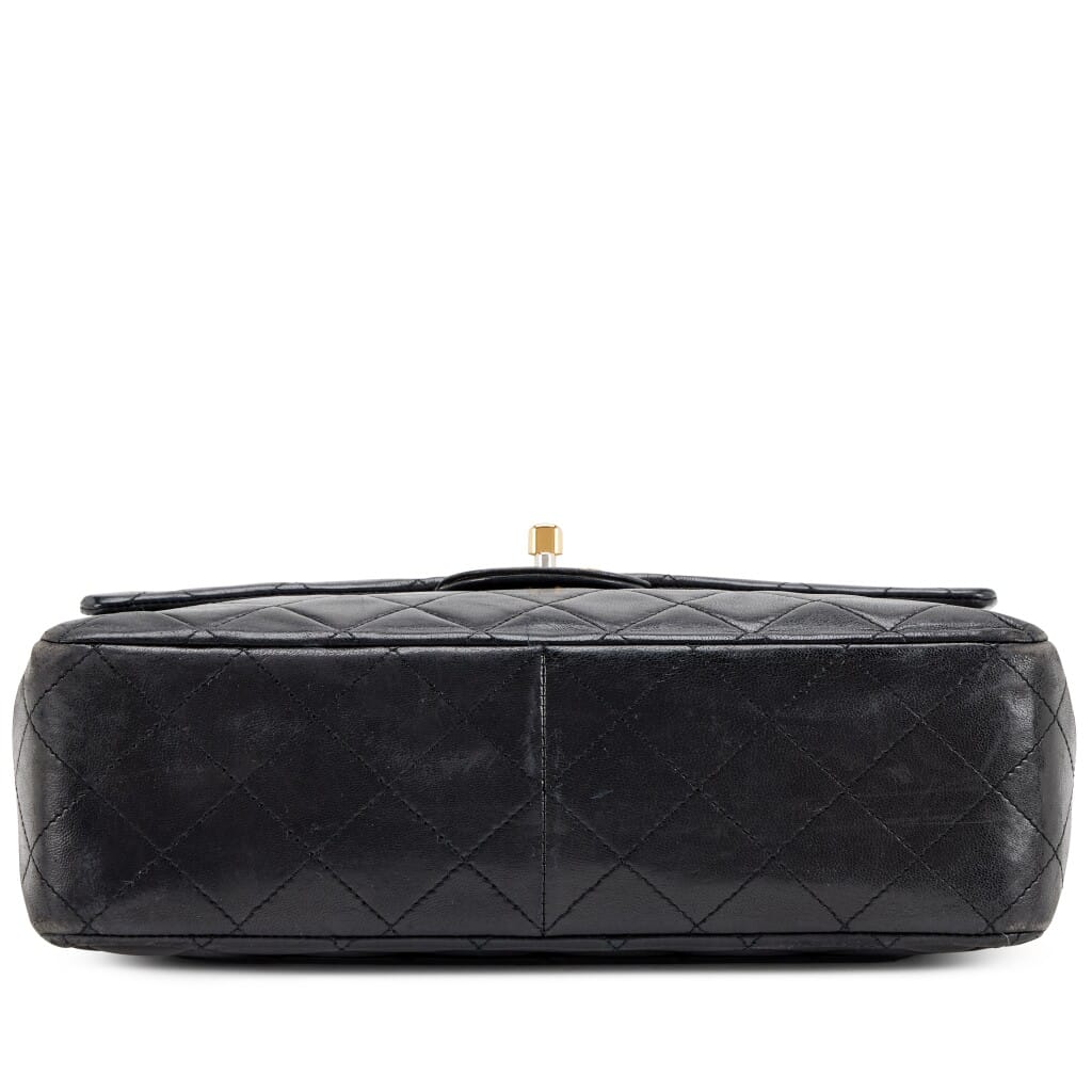 Black Quilted Lambskin Medium Classic Double Flap Gold Hardware, 1986-1988