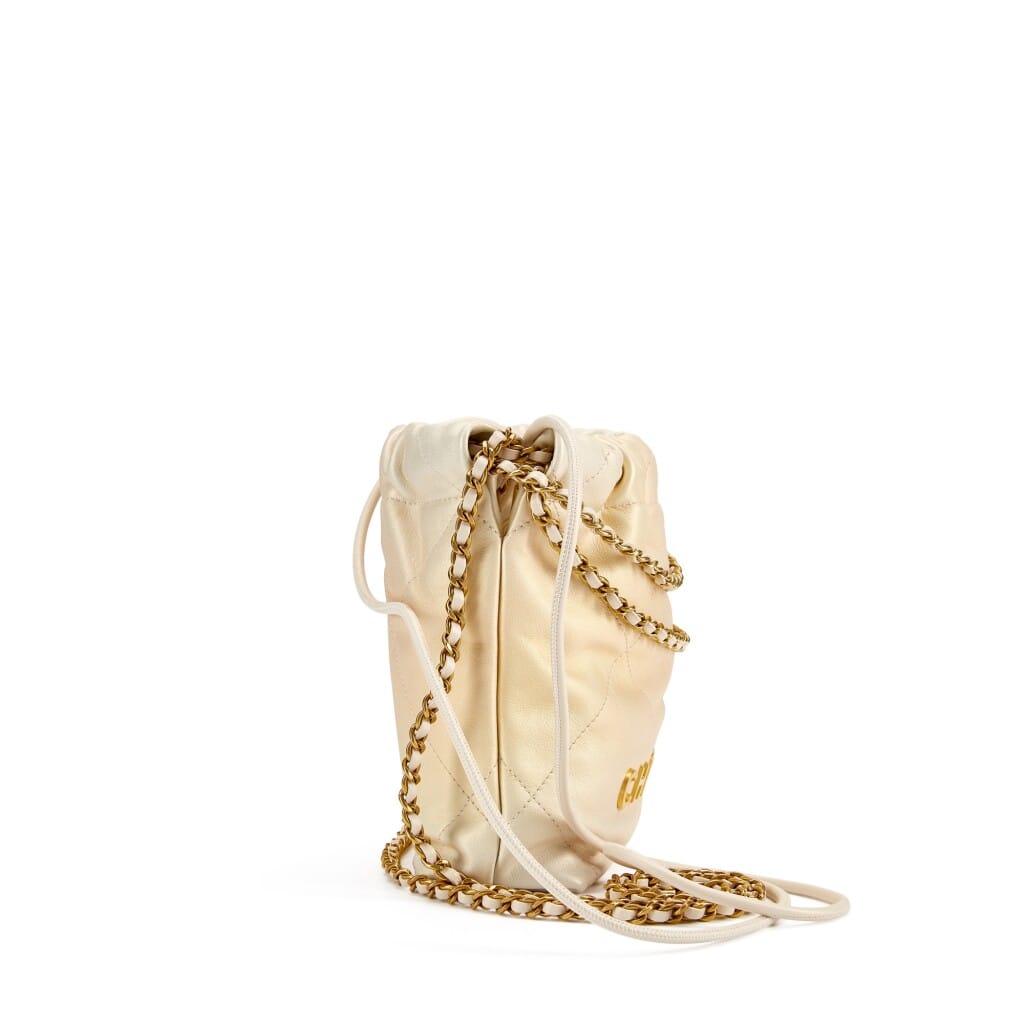 Pearl White Quilted Calfskin Mini 22 Bag Gold Hardware