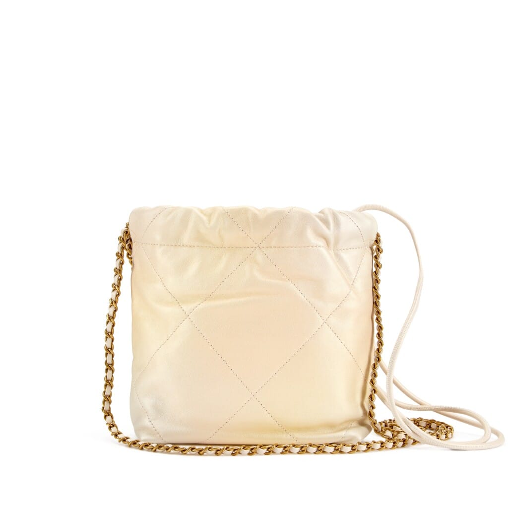 Pearl White Quilted Calfskin Mini 22 Bag Gold Hardware