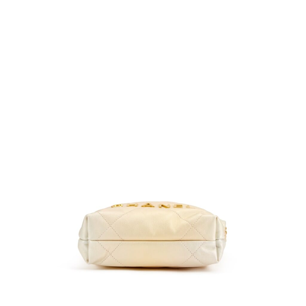 Pearl White Quilted Calfskin Mini 22 Bag Gold Hardware