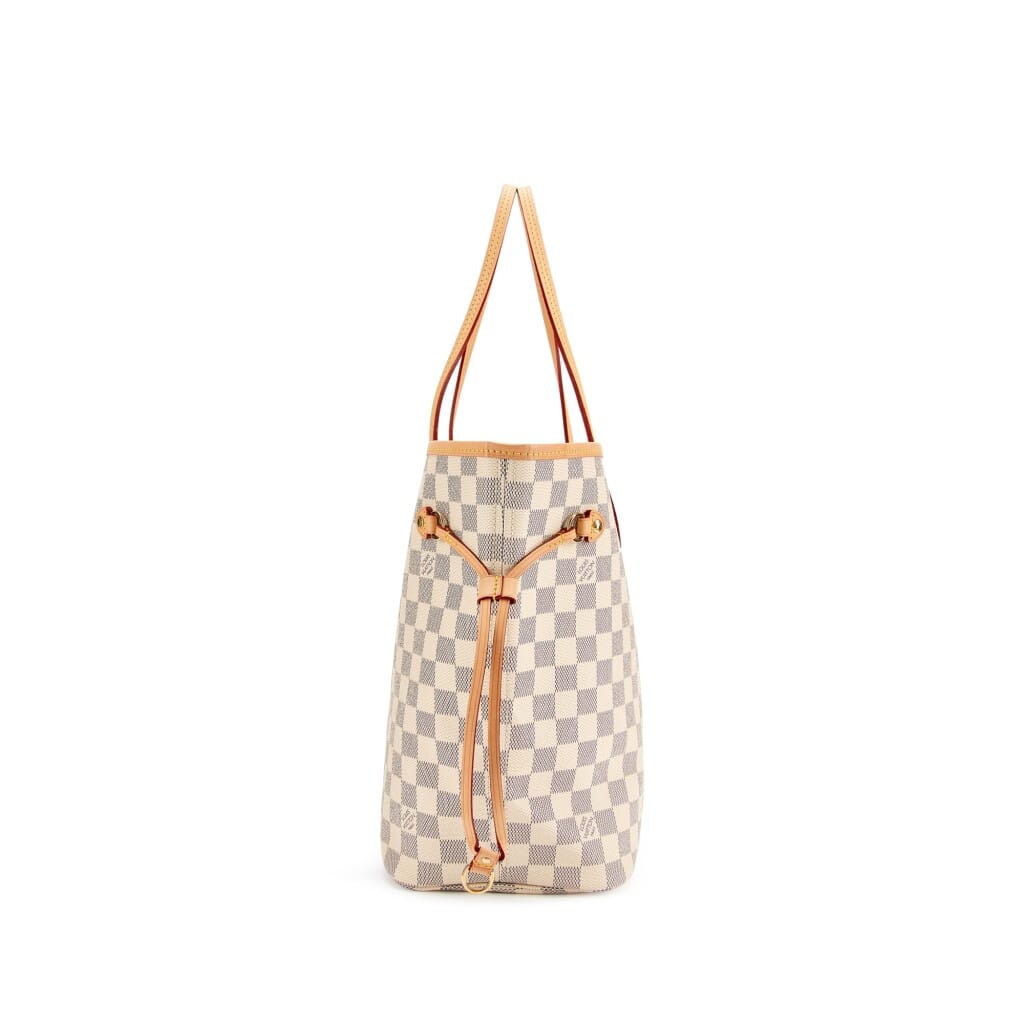 White and Beige Damier Azur Coated Canvas Neverfull MM Gold Hardware
