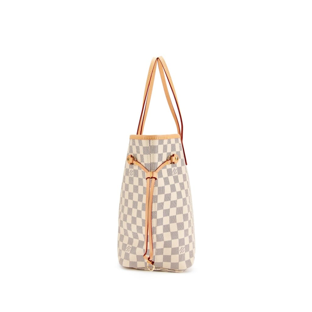 White and Beige Damier Azur Coated Canvas Neverfull MM Gold Hardware