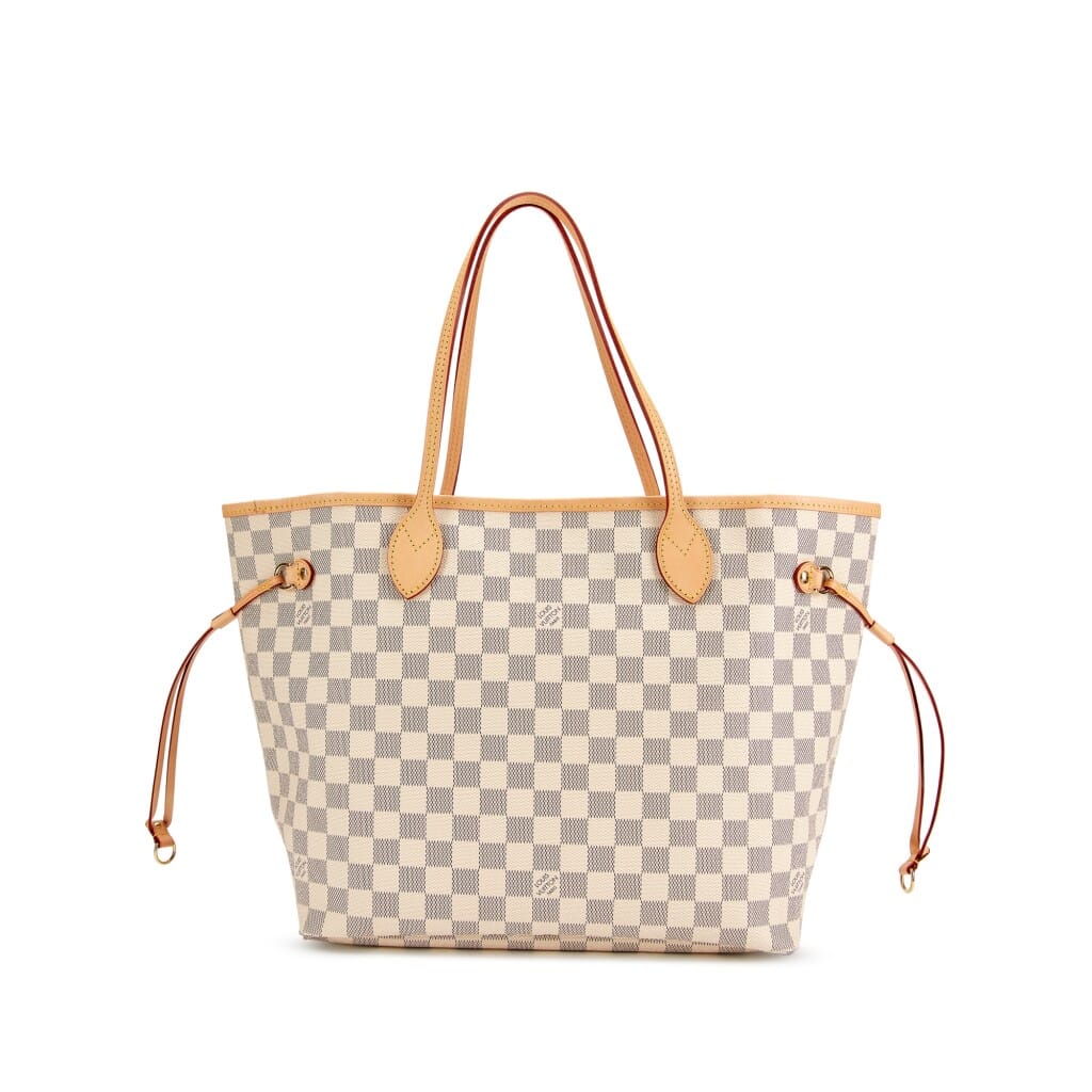 White and Beige Damier Azur Coated Canvas Neverfull MM Gold Hardware