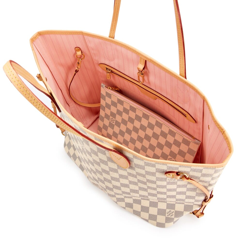 White and Beige Damier Azur Coated Canvas Neverfull MM Gold Hardware