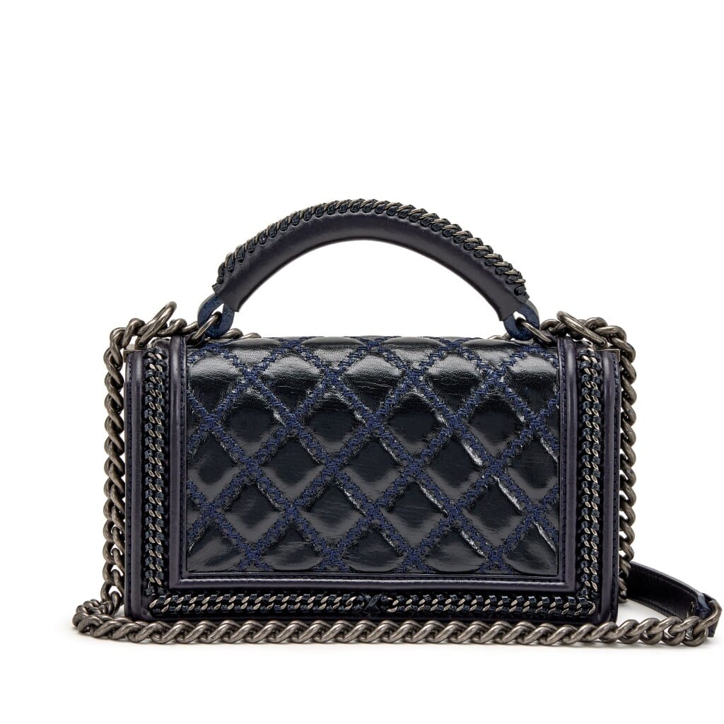 Navy Quilted Lambskin Old Medium Top Handle Boy Bag Ruthenium Hardware, 2015-2016