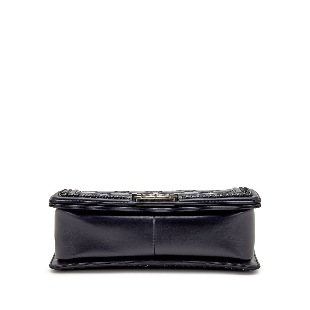 Navy Quilted Lambskin Old Medium Top Handle Boy Bag Ruthenium Hardware, 2015-2016