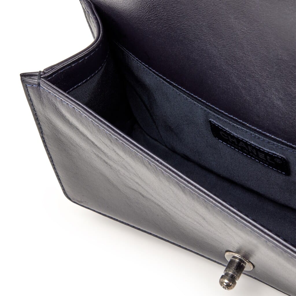 Navy Quilted Lambskin Old Medium Top Handle Boy Bag Ruthenium Hardware, 2015-2016