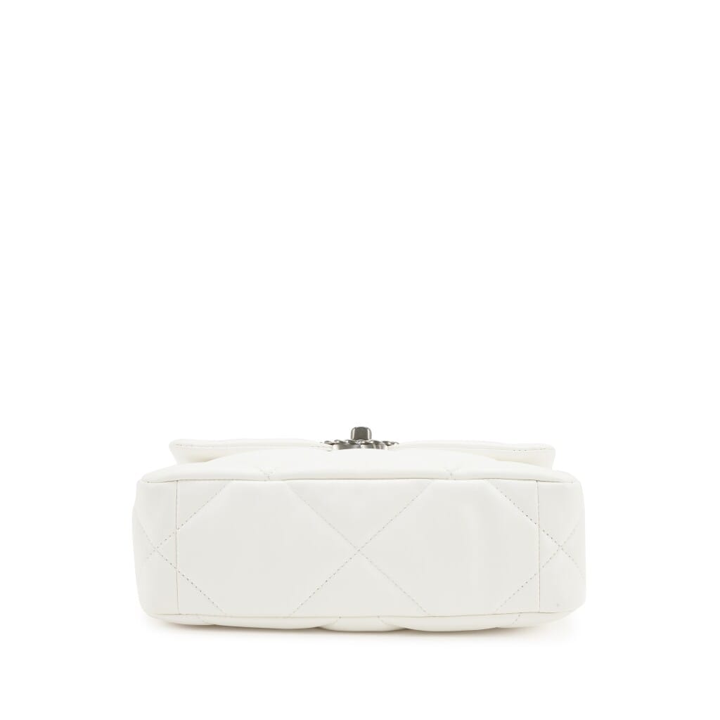 White Quilted Goatskin Medium 19 Flap Brushed Gold and Silver Hardware, 2022