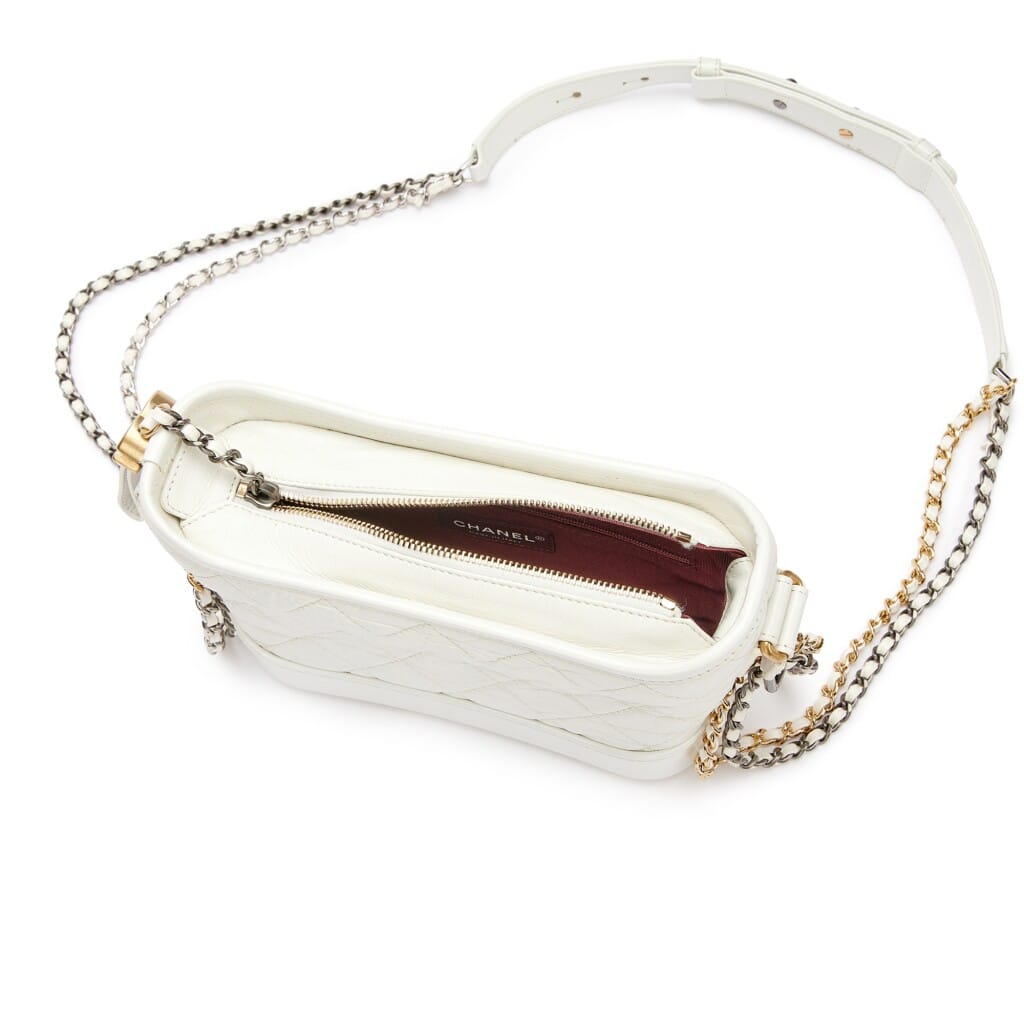 White Quilted Calfskin Small Gabrielle Hobo Bag Gold and Ruthenium Hardware, 2019