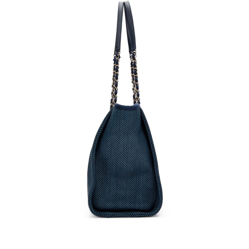 Navy Canvas Small Deauville Tote Pale Gold Hardware, 2020