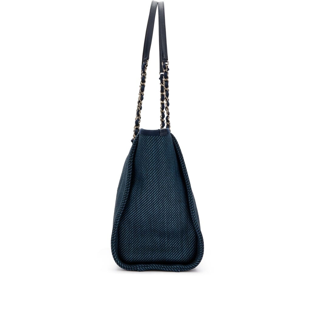 Navy Canvas Small Deauville Tote Pale Gold Hardware, 2020