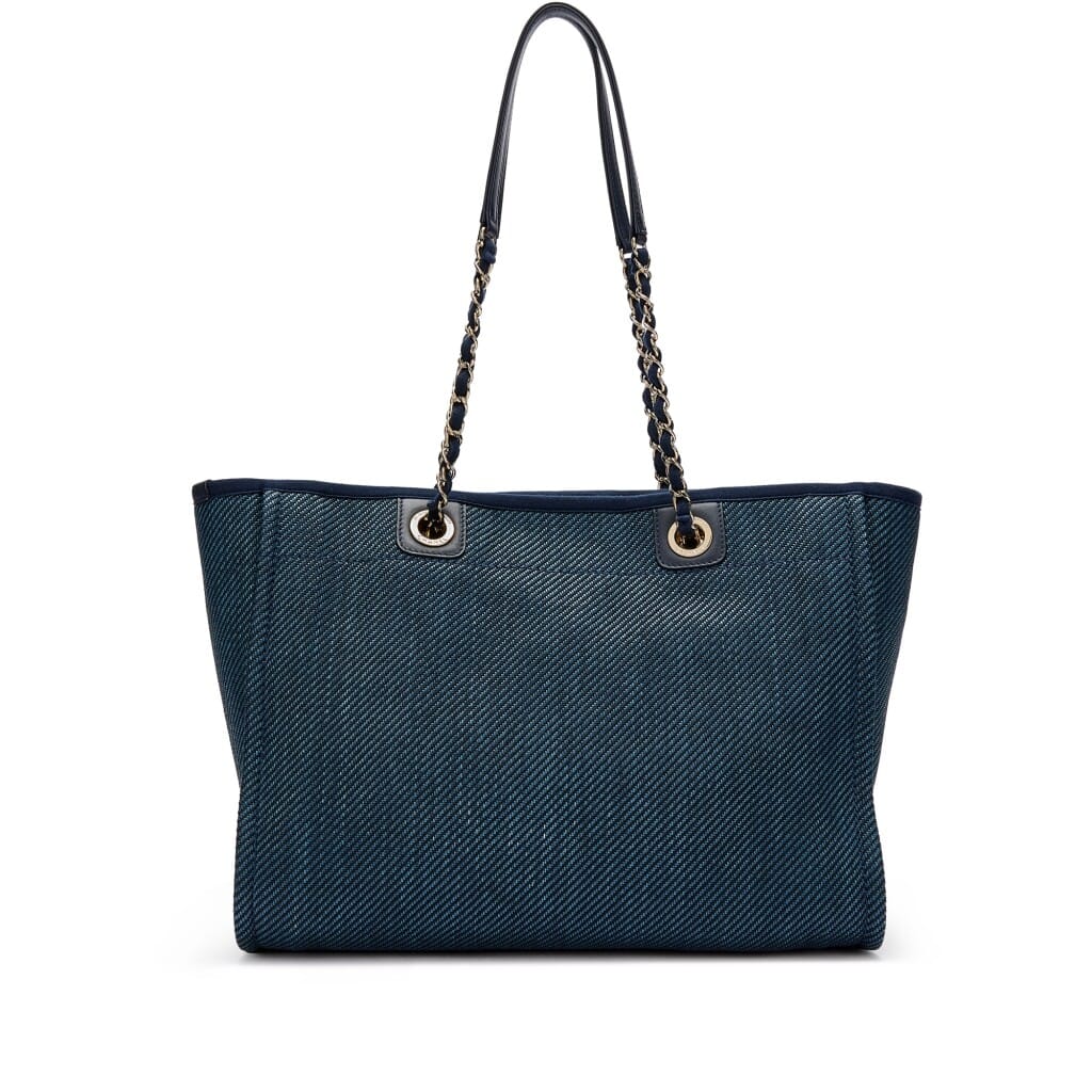 Navy Canvas Small Deauville Tote Pale Gold Hardware, 2020